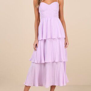 Lulus Cascading Crush Lavender Tiered Bustier Midi Dress Purple - Size XXL